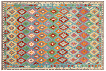 Flat Weave Kilim, Antique, Navaho, Vintage, Handmade, Geometric Kilim Blue Gray Hand-Woven Rectangle 100% Wool Area Rug 8 x 10